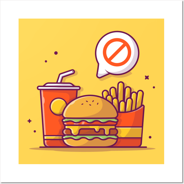 Burger, French Fries, And Drink With Banned Speech Bubble Cartoon Wall Art by Catalyst Labs